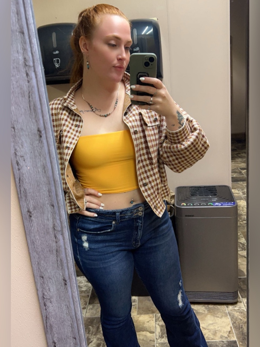 Marled Brown & Cream Houndstooth Cropped Jacket